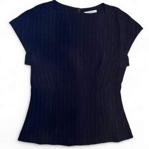 MM Lafleur McDonough Top Black Pinstripe Blouse Small Shirt